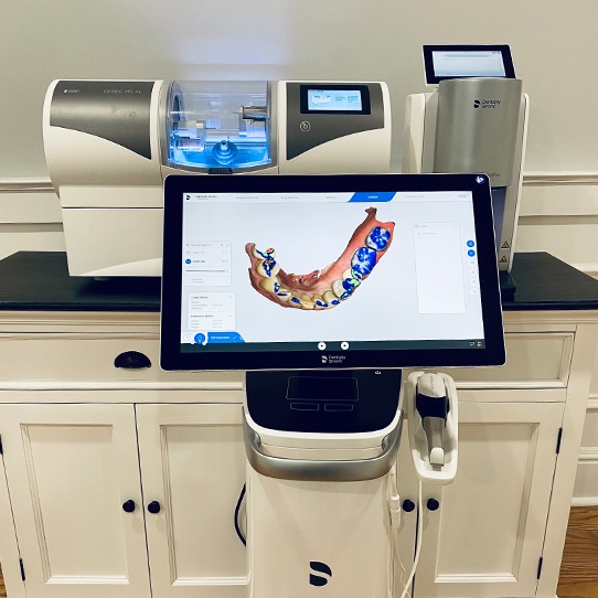 Digital impressions on computer screen and in office restoration milling unit